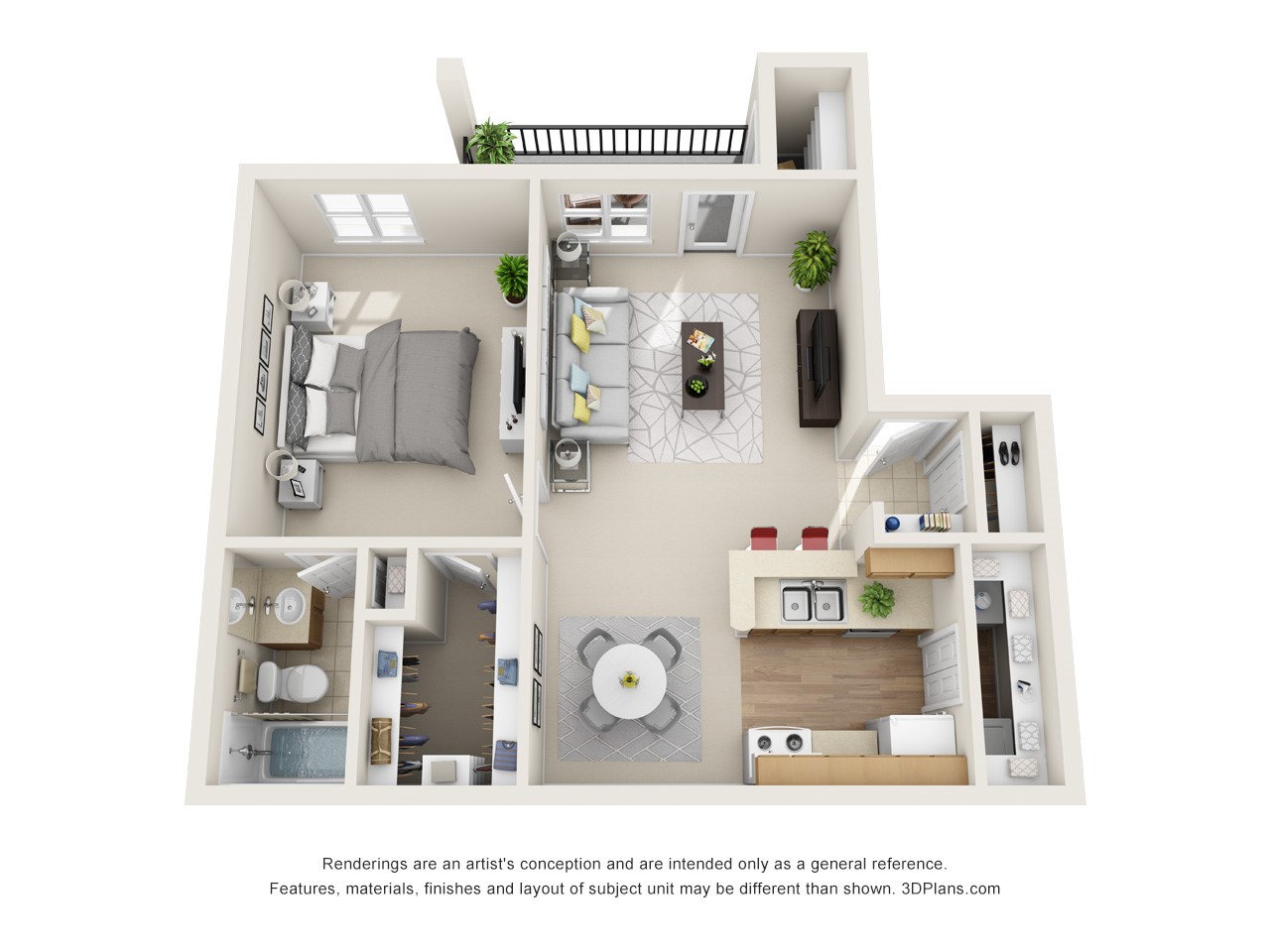 Digital rendering of A2-681 square foot floor plan