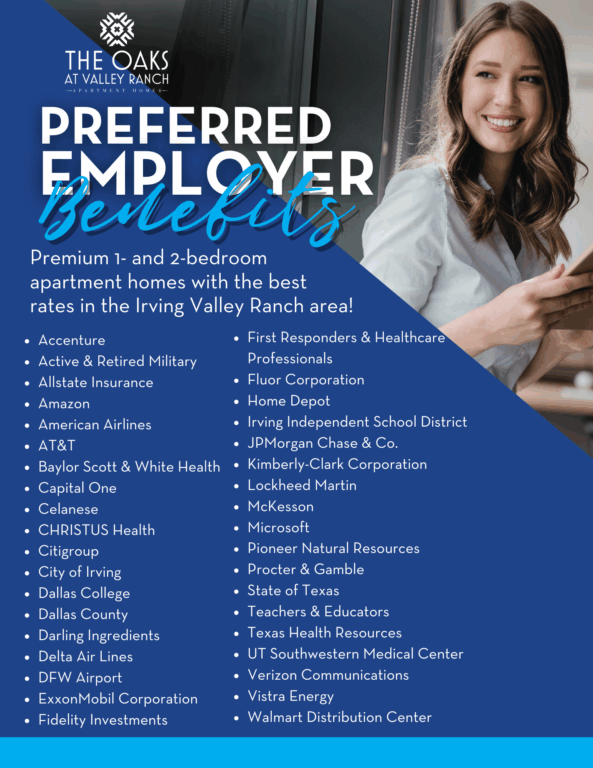 Flyer with list of employers who receive discounts